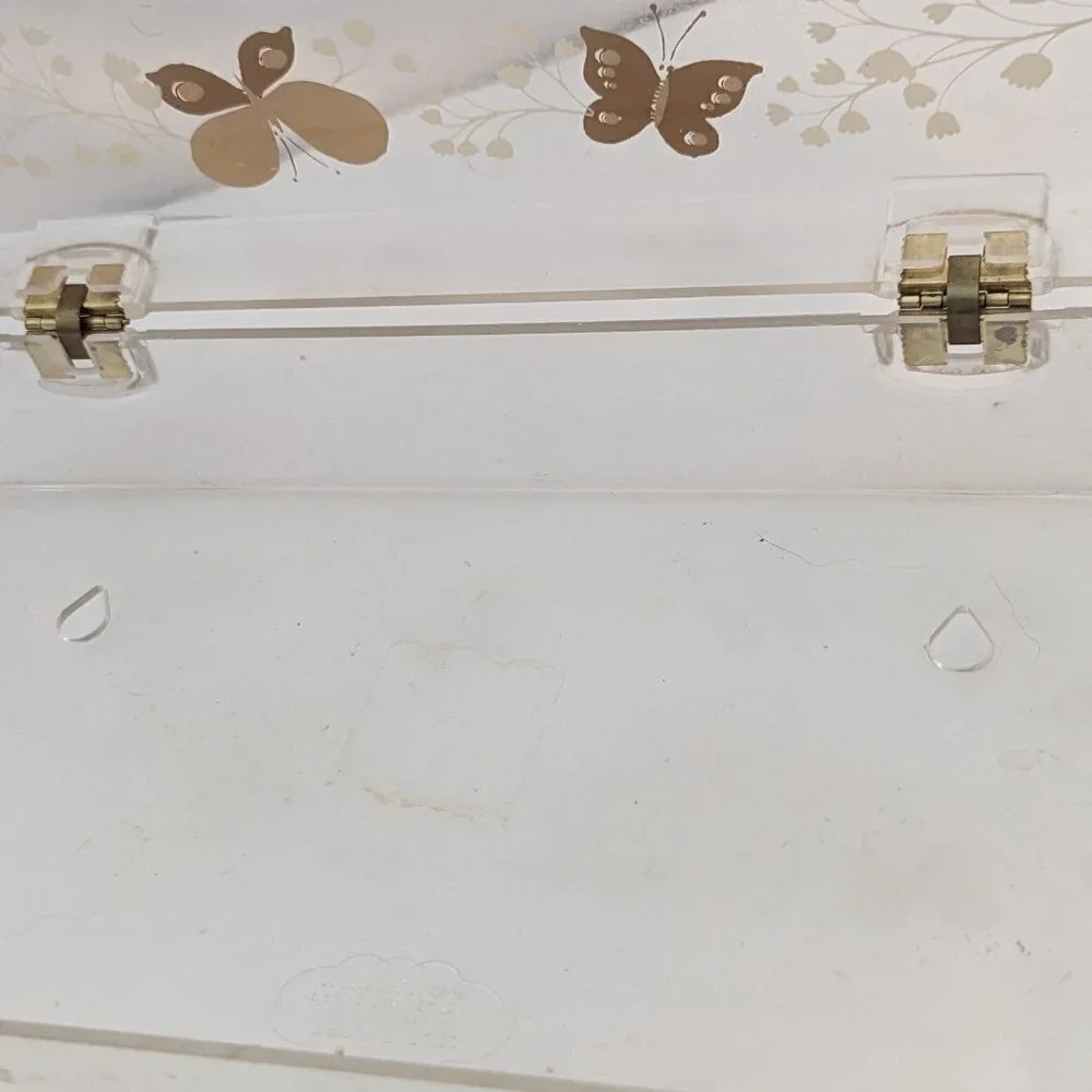 Vintage MCM Butterflies Tissue Box Holder Cover Clear &‎ Gold Acrylic  by Wolff